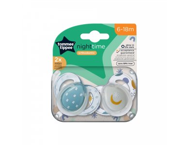 Tommee Tippee Πιπίλες Σιλικόνης Nυκτός για Μωρά από 6-18 Μηνών, 2τμχ