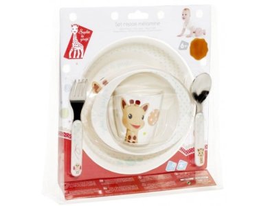 Sophie la Girafe Mealtime Set, Σετ Φαγητού με τη Σόφι με ρηχό πιάτο, βαθύ πιάτο, κουτάλι & ποτήρι, 1σετ