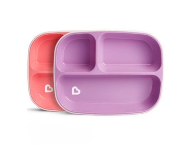 Munchkin Spash Devided Plates,Πιάτο Φαγητού Με Αντιολισθητική Βάση 6m+ Ρόζ/Μώβ, 2τμχ