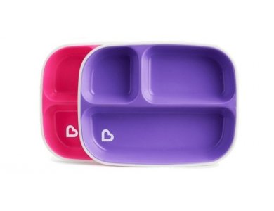 Munchkin Spash Devided Plates,Πιάτο Φαγητού Με Αντιολισθητική Βάση 6m+ Ρόζ/Μώβ, 2τμχ