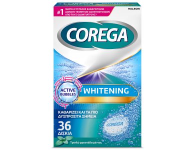 Corega Whitening, Καθαριστικά Δισκία για Τεχνητή Οδοντοστοιχία, 36 Δισκία