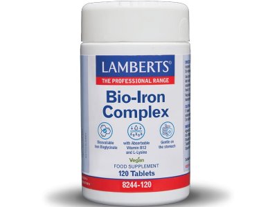 Lamberts Bio-Iron Complex, Σύμπλεγμα Δισγλικινικού Σιδήρου, Λυσίνης και Βιταμίνης Β12, 120 tabs