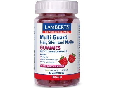 Lamberts Multi Guard Hair-Skin & Nails, Συμπλήρωμα διατροφής για Μαλλιά-Δέρμα & Νύχια με Φυσική Γεύση Σμέουρο, 60gummies