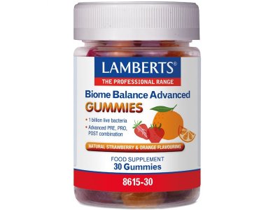 Lamberts Biome Balance Advanced, Προβιοτικά & Πρεβιοτικά με Φυσική Γεύση Πορτοκάλι & Φράουλα, 30gummies