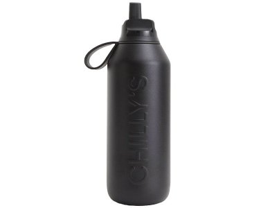 Chilly's Series 3 Flip Bottle, Μπουκάλι με Πτυσσόμενο Ανοξείδωτο Καλαμάκι, Onyx Black, 500ML