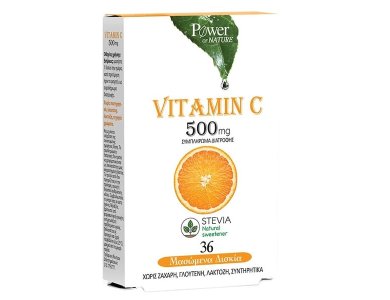 Power Health Vitamin C Stevia, Συμπλήρωμα Διατροφής, 500mg 36 Μασώμενα Δίσκια