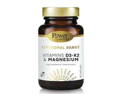 Power Health Liposomal Range Vitamins D3+K2 & Magnesium Συμπλήρωμα Διατροφής για την Υγεία των Οστών, των Μυών & την Καλή Απορρόφηση του Ασβεστίου & του Φωσφόρου, 30s caps