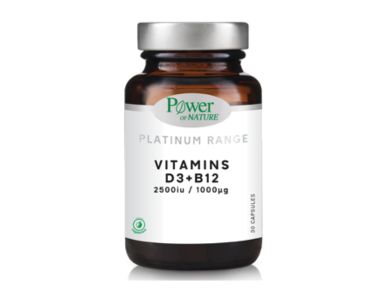 Power of Nature Platinum Range Vitamins D3 2500IU & B12 1000μg, 30caps