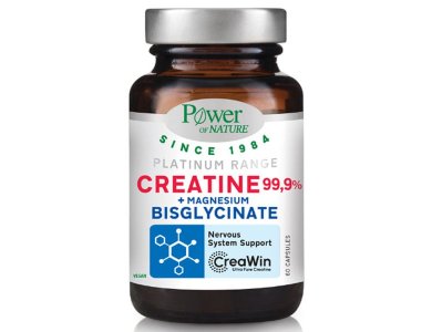 Power of Nature Platinum Range Creatine 99,9% & Magnesium Bisglycinate, Συμπλήρωμα Διατροφής Κρεάτινης Υψηλής Καθαρότητας & Δισγλυκινικού Μαγνησίου 60caps