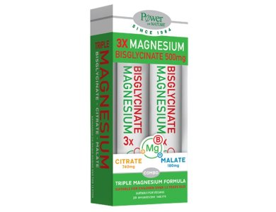 Power Health 3xMagnesium Bisglycinate, Συνδυασμός Τριών Ειδών Μαγνησίου, 2x20 Αναβράζοντα Δισκία