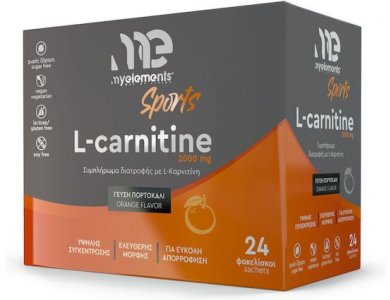 MY ELEMENTS L- Carnitine 2000mg, Συμπλήρωμα Διατροφής Καρνιτίνης με Γεύση Πορτοκάλι - 24φακελίσκοι