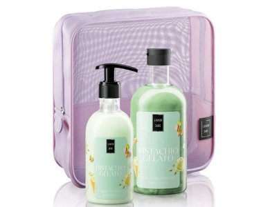 Lavish Care Pistachio Gelato Body Care Bag Gift Set Περιποίησης Σώματος με Pistachio Gelato Shower Gel Αφρόλουτρο, 500ml, Body Lotion Κρέμα Σώματος, 300ml, & Δώρο Νεσεσέρ, 1σετ