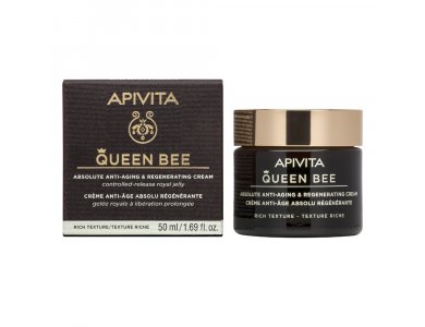 Apivita Queen Bee Κρέμα Απόλυτης Αντιγήρανσης & Αναγέννησης Πλούσιας Υφής με βασιλικό πολτό ελεγχόμενης αποδέσμευσης 50ml