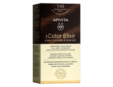 Apivita My Color Elixir Νο 7.43 Βαφή Μαλλιών Ξανθό Χάλκινο Μελί με Έλαια Άργκαν, Αβοκάντο & Ελιάς, 1τεμ