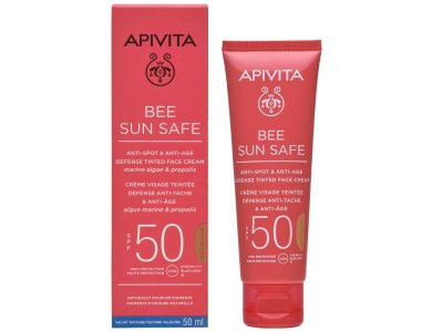 Apivita Bee Sun Safe Anti-Spot & Anti-Age Defence Tinted Face Cream SPF50 με Θαλάσσια Φύκη και Πρόπολη Gold, 50ml
