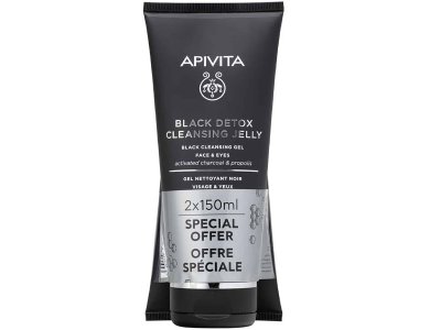 Apivita Promo Black Detox Duo Gel, Καθαρισμού για Πρόσωπο & Μάτια, 2x150ml