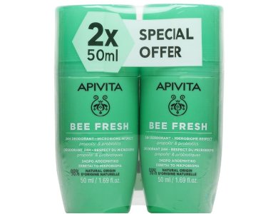 Apivita Promo Bee Fresh, Αποσμητικό Roll On 24H Δράσης, 2x50ml