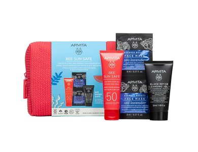 Apivita Promo Bee Sun Safe Anti Spot & Anti Age Defense Face Cream Κρέμα Προσώπου SPF50+, 50ml & Δώρο Black Detox Cleansing Jelly Μαύρο Gel Kαθαρισμού, 50ml & Express Beauty Face Mask Sea Lavender Μάσκα Προσώπου Θαλάσσια Λεβάντα, 2x8ml, 1σετ