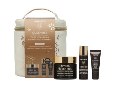 Apivita Promo Queen Bee Ρουτίνα Απόλυτης Αντιγήρανσης με Queen Bee Αντιγηραντική Κρέμα Πλούσιας Υφής, 50ml & Δώρο Queen Bee Serum Αντιγηραντικός Ορός Προσώπου, 10ml, Κρέμα Ματιών, 5ml & Νεσεσέρ, 1τεμ, 1σετ