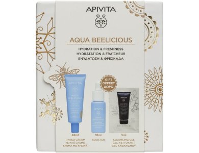 Apivita Aqua Beelicious Promo με Aqua Beelicious Λεπτόρρευστη Kρέμα Ενυδάτωσης με Χρώμα SPF30, 40ml & Δώρο Booster Αναζωογόνησης & Ενυδάτωσης, 10ml & Gel Καθαρισμού για Πρόσωπου & Μάτια, 5ml, 1σετ
