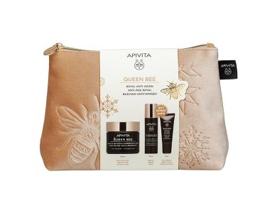 Apivita Promo Queen Bee με Αντιγηραντική Κρέμα Πλούσιας Υφής, 50ml & Δώρο Αντιγηραντικός Ορός Προσώπου, 10ml, Κρέμα Ματιών, 5ml & Νεσεσέρ, 1τεμ, 1σετ