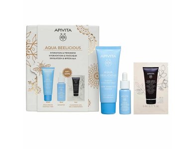 Apivita Promo Aqua Beelicious Routine Κρέμα Ενυδάτωσης, 40ml, Booster Αναζωογόνησης & Ενυδάτωσης, 10ml & Δώρο Μαύρο Gel Καθαρισμού για Πρόσωπο & Μάτια, 5ml, 1σετ