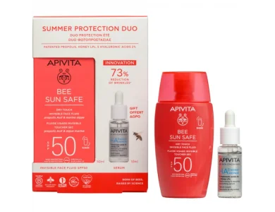 Apivita Promo Bee Sun Safe Dry Touch Invisible Face Fluid Spf50 with Marine Algae & Propolis, 50ml & Δώρο Bee Tech Concentrates HA5 Honey Repair Serum, 10ml