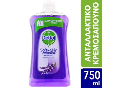 Dettol Soft on Skin Hard on Dirt Liquid, Ανταλλακτικό Αντιβακτηριδιακό Υγρό Κρεμοσάπουνο Χαλαρωτικό, 750ml