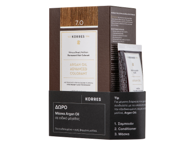 Korres Gift Set Argan Oil Advanced Colorant 7.0 Βαφή Μαλλιών Ξανθό, 50ml & Δώρο Μάσκα Argan Oil, 40ml, 1σετ