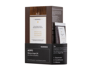 Korres Gift Set με Argan Oil Advanced Colorant 6.3 Βαφή Μαλλιών Ξανθό Σκούρο Χρυσό / Μελί, 50ml & Δώρο Μάσκα Argan Oil, 40ml, 1σετ