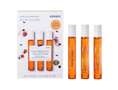 Korres The Essential Collection Gift Set με Midnight Dahlia Eau De Toilette, 10ml, Cashmere Kumquat Eau De Toilette, 10ml & White Tea Eau De Toilette, 10ml, 1σετ