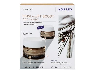 Korres Promo Black Pine Bounce Firming Intense Moisturizer Κρέμα Σύσφιξης Ημέρας, 40ml & Δώρο Pump-Up Sleeping Facial Κρέμα Σύσφιξης Νύχτας, 15ml, 1σετ