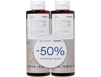 Korres Promo (-50% στο 2ο προϊόν) Αφρόλουτρο Mediterranean Vanilla Blossom, 2x250ml, 1σετ
