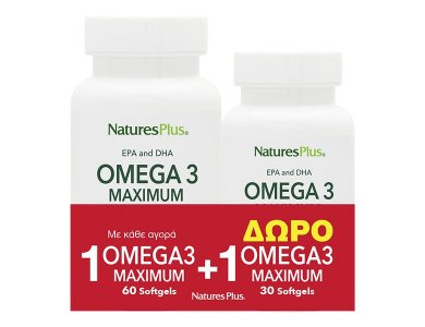 Natures Plus Omega-3 Maximum,  Ω3 λιπαρά, 60+30softgels