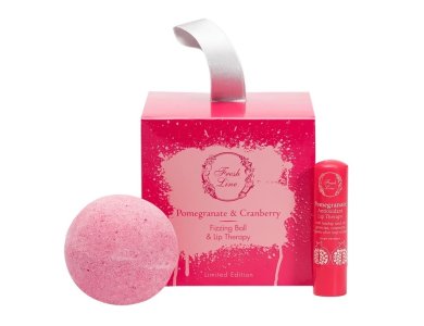 Fresh Line Promo Xmas Pomegranate & Cranberry Candy Box, Χειροποίητη Αναβράζουσα Μπάλα, 120g & Αντιοξειδωτική Θεραπεία Χειλιών, 5,4g