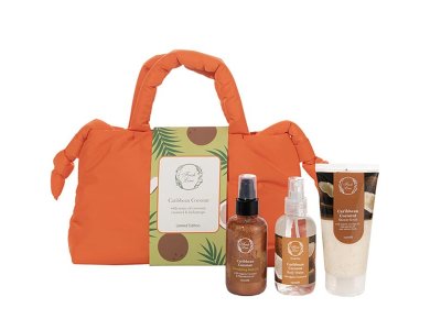 Fresh Line Caribbean Coconut Promo με Caribbean Coconut Shower Scrub Αφρόλουτρο Απολέπισης, 150ml, Shimmering Body Oil Ξηρό Λάδι Σώματος, 150ml, Body Water Αρωματικό Νερό Σώματος, 150ml & Τσάντα, 1τεμ, 1σετ