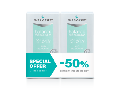 Pharmasept Promo (-50% στο 2ο προϊόν) Balance Mild Deo Roll-On Απαλό Αποσμητικό για Ευαίσθητες Επιδερμίδες, 2x50ml
