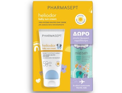 Pharmasept Heliodor Promo με Baby Sun Cream SPF50 Βρεφική Αντηλιακή Κρέμα, 100ml & Mild Bath Απαλό Βρεφικό Αφρόλουτρο για Σώμα & Μαλλιά, 100ml, 1σετ