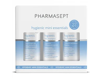 Pharmasept Hygienic Mini Essentials, Σετ Περιποίησης με Hygienic Daily Shampoo Σαμπουάν, 100ml, Hygienic Shower Αφρόλουτρο, 100ml & Hygienic Ultra Hydra Lotion Λοσιόν Σώματος, 80ml