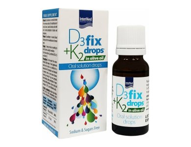 Intermed D3 & K2 Fix Drops in Olive Oil Oral Drops, Συμπλήρωμα Διατροφής για το Ανοσοποιητικό σε Υγρή Μορφή, 12ml
