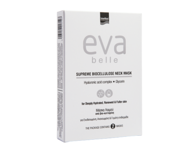 Intermed Eva Belle Supreme Biocellulose Neck Mask Μάσκα Λαιμού με Υαλουρονικό Οξύ & Γλυκερίνη, 2x15ml