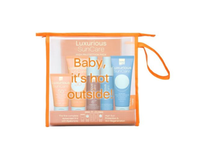 Intermed Luxurious Sun Care Travel Kit με Αντηλιακό Σώματος SPF30, 75ml, After Sun Τζελ, 75ml, Λάδι Μαυρίσματος SPF6, 50ml, Ενυδατικό Mist Προσώπου & Σώματος, 50ml, Αντηλιακή Κρέμα Προσώπου SPF50, 30ml & Νεσεσέρ, 1σετ