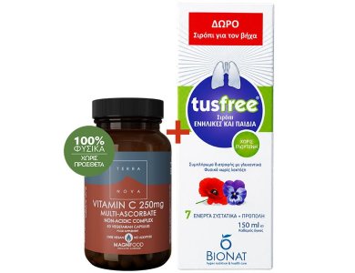 Terranova Promo Vitamin C 250mg Complex, 50caps & Δώρο Bionat Tusfree Φυτικό Σιρόπι για Ξηρό & Παραγωγικό Βήχα & Ενίσχυση Ανοσοποιητικού, 150ml, 1σετ