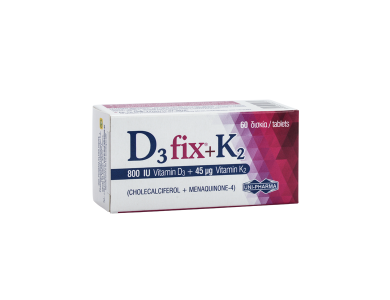 Unipharma D3 fix 800IU + Κ2 45μg, Συμπλήρωμα Διατροφής με βιταμίνες D3 και Κ2, 60tabs