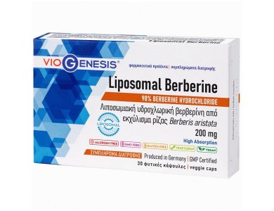 VioGenesis Liposomal Berberine 200mg Συμπλήρωμα Διατροφής Με Λιποσωμιακή Υδροχλωρική Βερβερίνη Από Εκχύλισμα Ρίζας Berberis Aristata 30 φυτικές κάψουλες