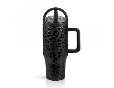 Eco Life 2Handles Lid Tumbler Leopard Black, Ανοξείδωτο Ποτήρι Θερμός με Στόμιο, 900ml