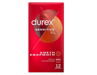 Durex Sensitive XL Προφυλακτικά Λεπτά με Άνετη Εφαρμογή, 12τμχ