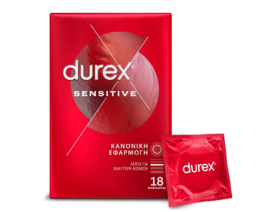 Durex Sensitive Προφυλακτικά Λεπτά για Μεγαλύτερη Ευαισθησία, 18τμχ