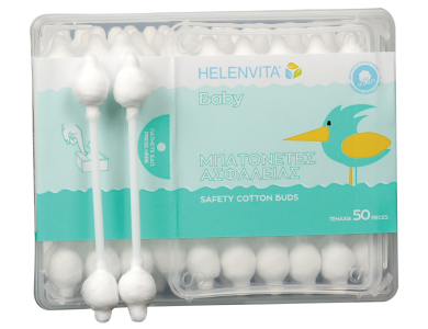 Helenvita Baby Cotton Buds Μπατονέτες από ανώτερης ποιότητας 100% καθαρό βαμβάκι, 50τμχ