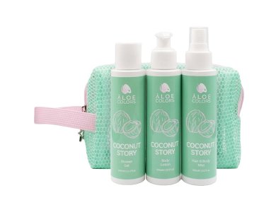 Aloe+ Colors Promo Coconut Story Travel Size Summer Bag Shower Gel Αφρόλουτρο, 100ml, Body Lotion Λοσιόν Σώματος, 100ml, Hair & Body Mist, 100ml, & Δώρο Νεσεσέρ, 1τεμ, 1σετ